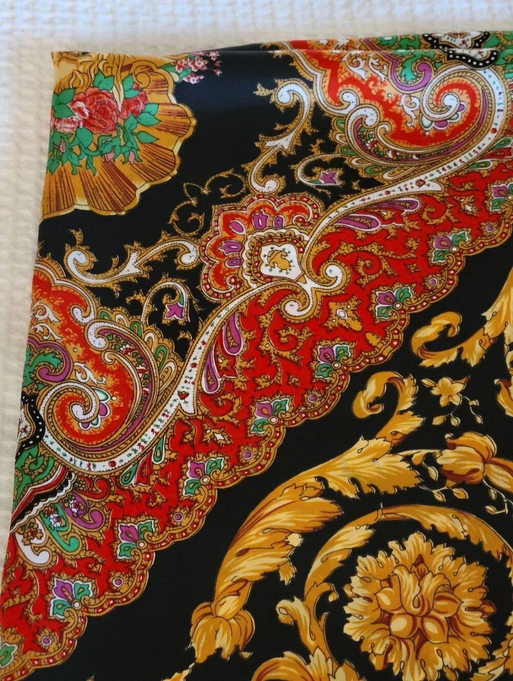 Vintage,Very Large HUALI,Red and Black Baroque-Style Scarf Accent